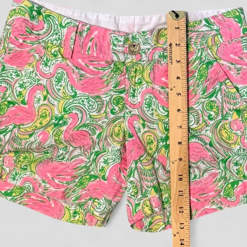 Lilly Pulitzer Callahan Shorts Flamingo Print Pink Green Paisley Size 00
